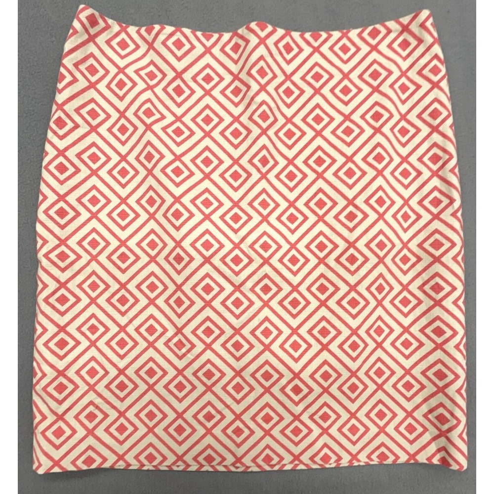 Ann Taylor Skirt 10 Orange Geometric Cotton Stretch Career Office Casual Preppy